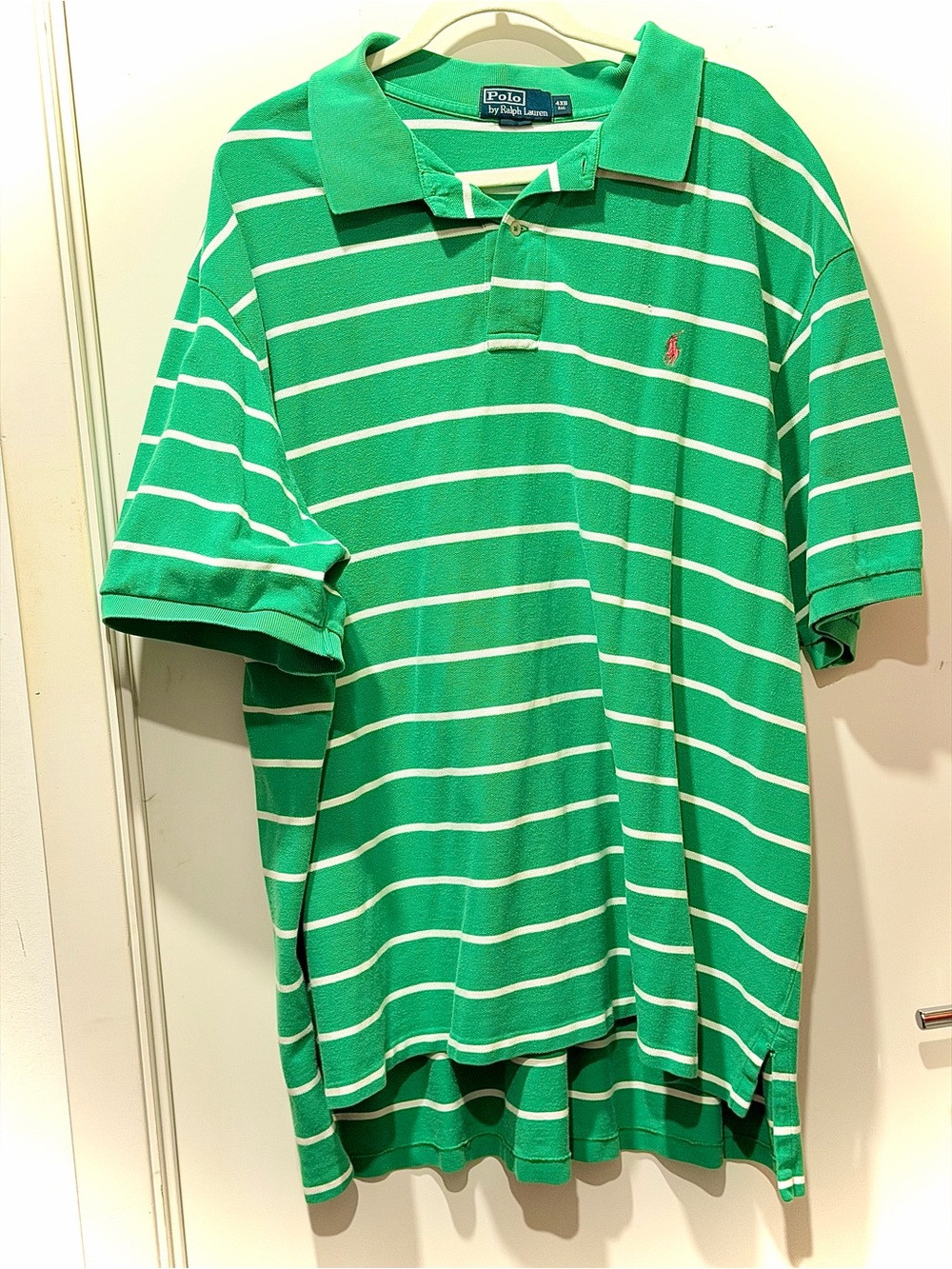 Men’s Big & Tall  Ralph Lauren Iconic Mesh Polo - Green & White Striped - 4XB